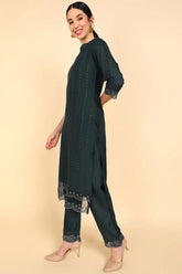 Poly Silk Solid Embroidered Kurta Trousers-PKSKD1390